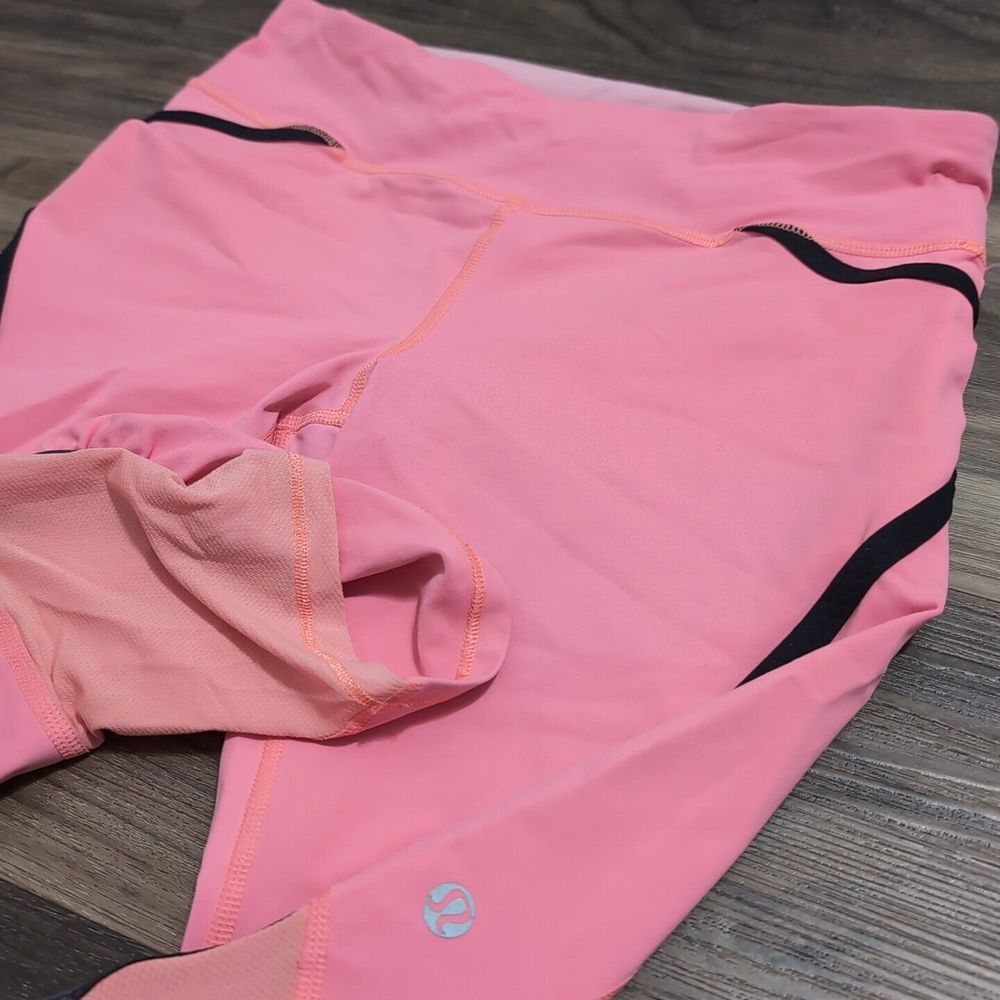 Lululemon Run Pace Crop Pop Leggings Orange Bleached Coral Black Size 6